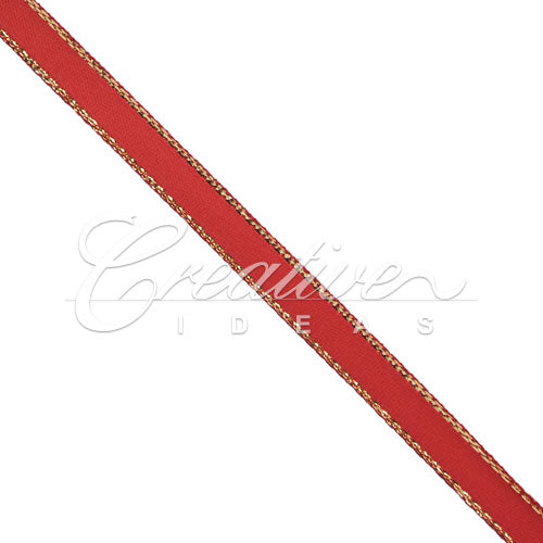 1/4" Satin With Gold Edge Ribbon - 50 Yards (Red)