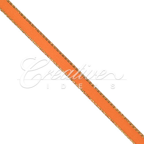 1/4" Satin With Gold Edge Ribbon - 50 Yards (Orange)