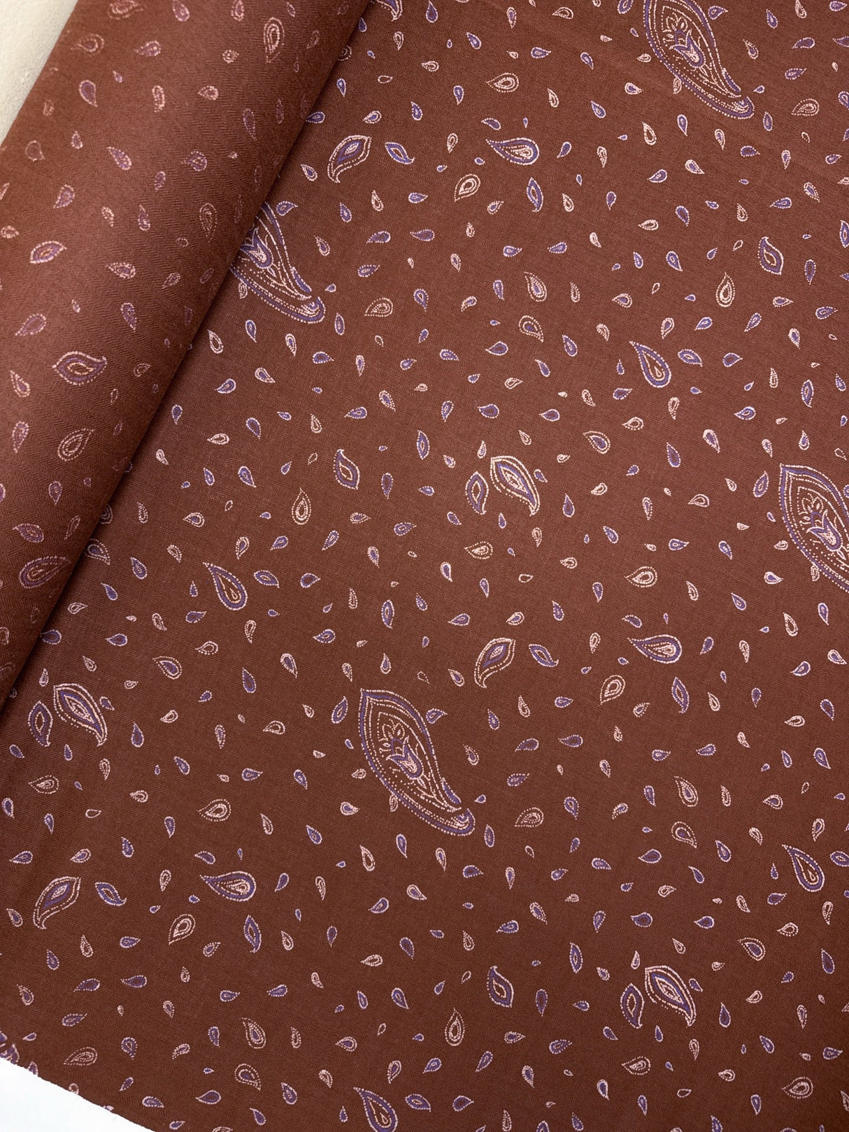 Wool Twill Printed Purple Brown Fabric