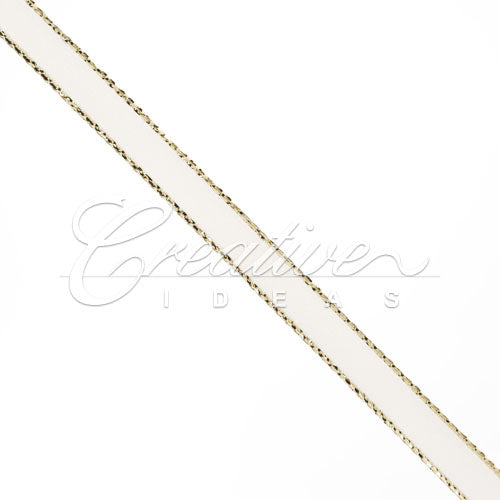 1/4" Satin With Gold Edge Ribbon - 50 Yards (White)