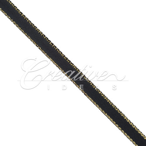 1/4" Satin With Gold Edge Ribbon - 50 Yards (Black)