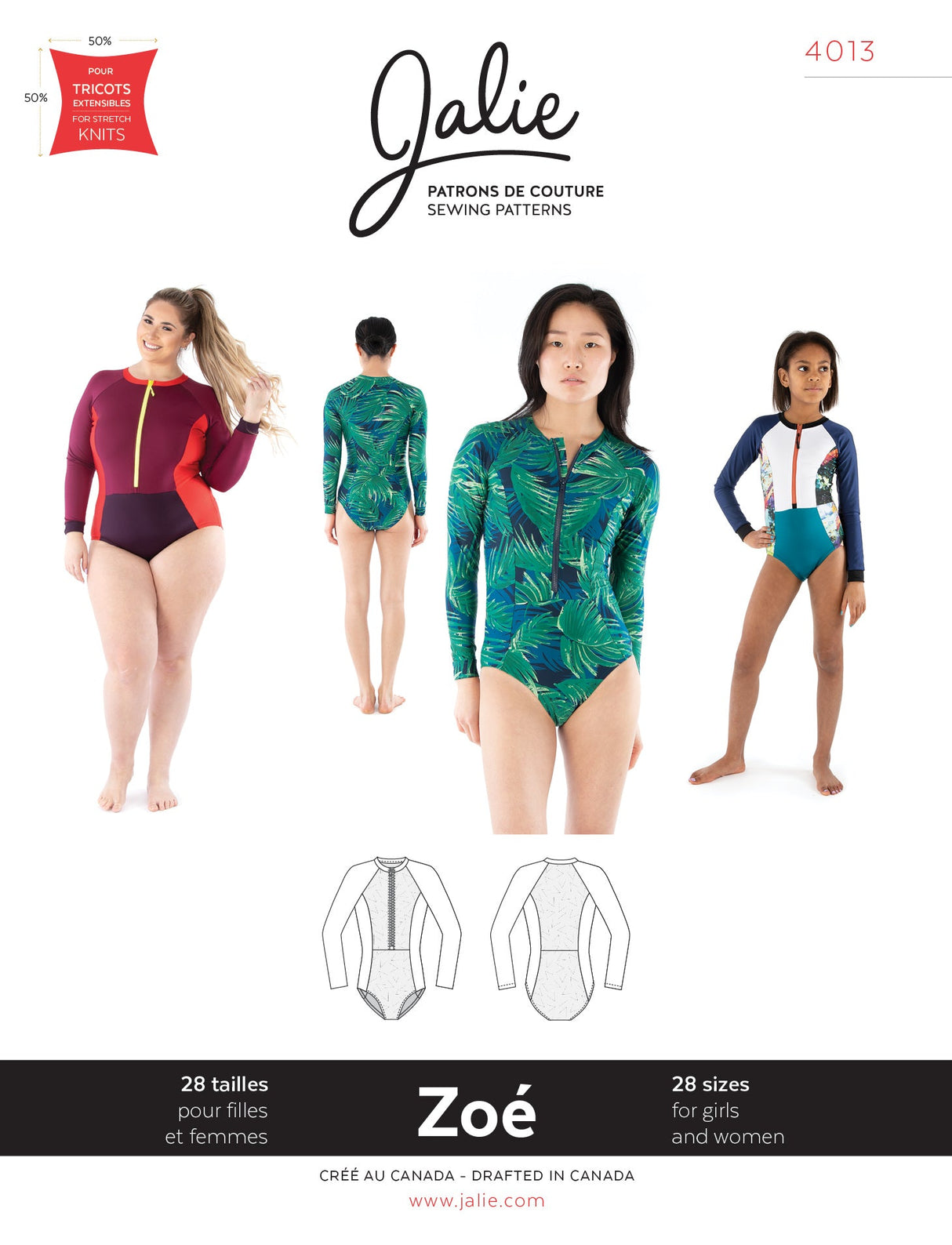 Zoe Long-Sleeve Front-Zip Swimsuit Sewing Pattern