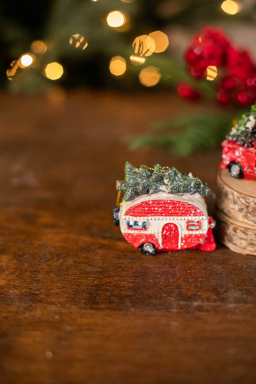 3.7” L Resin Holiday Vehicle with Tree Ornament