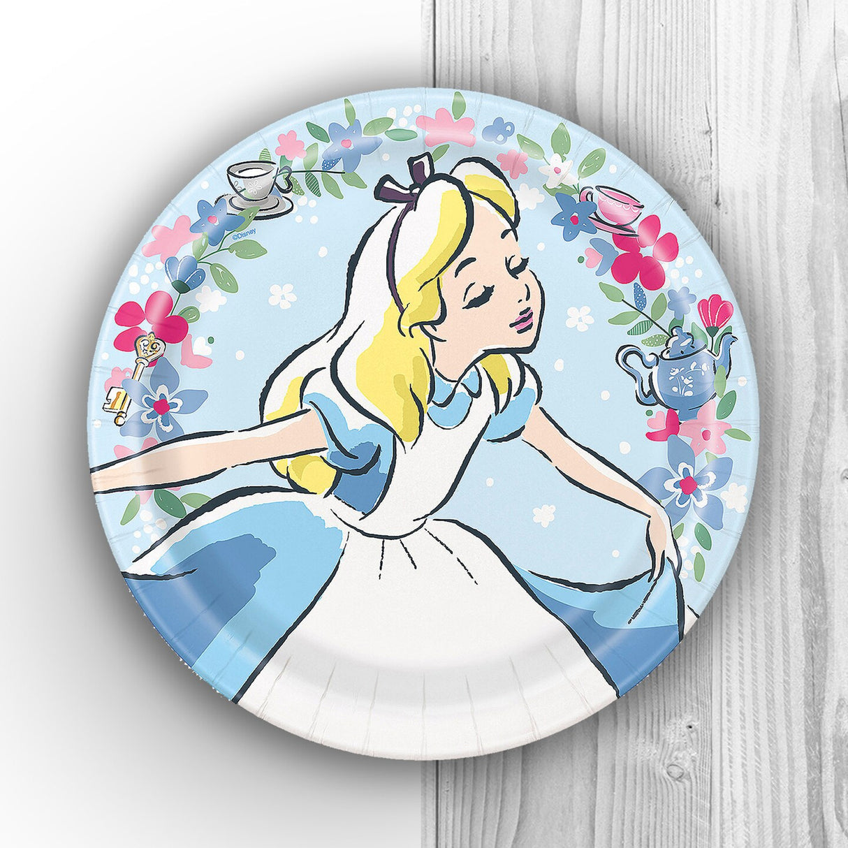 8 Count Alice in Wonderland Pastel Floral Paper Dinner Plates 9" Birthday Party Plates