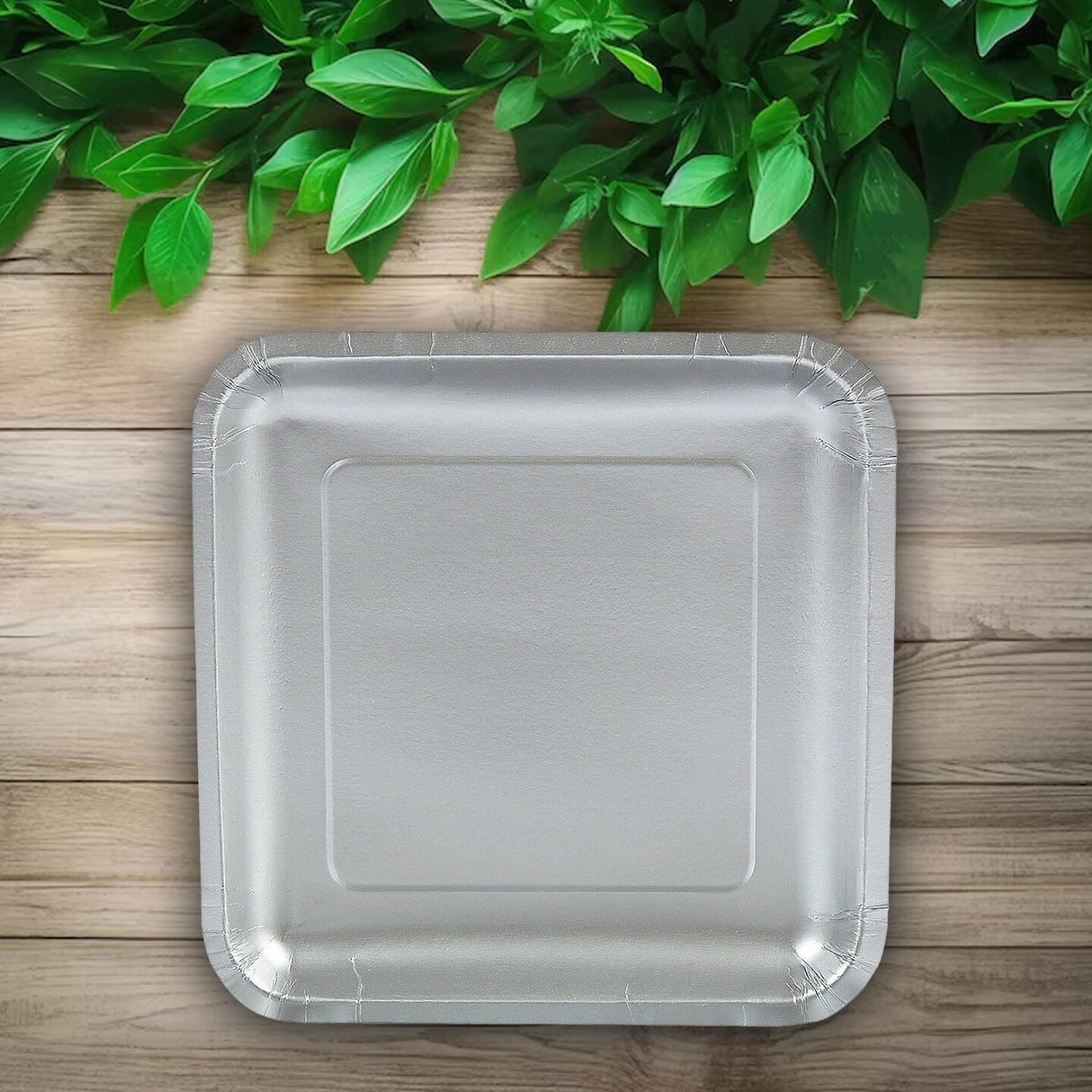 24 Count Metallic Silver Square Paper Dinner Plates 9" Disposable Elegant Party Plates