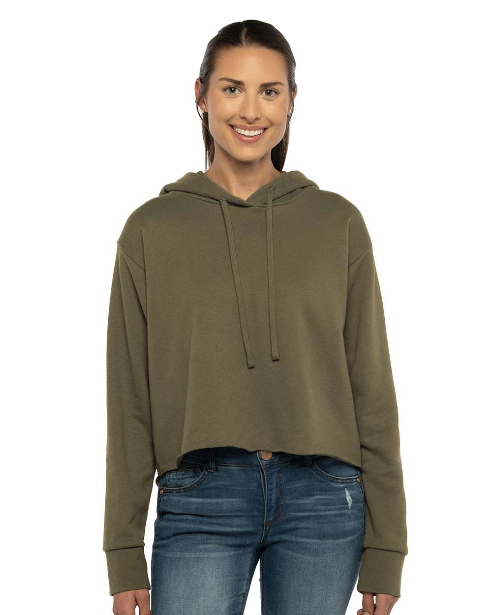 Next Level® Women's Laguna Sueded Raw Edge Crop Hoodie Sweatshirt