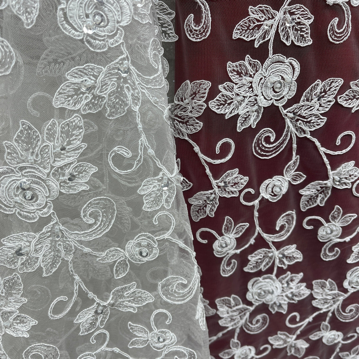 Beaded Corded Floral Bridal Lace Fabric 52" Wide