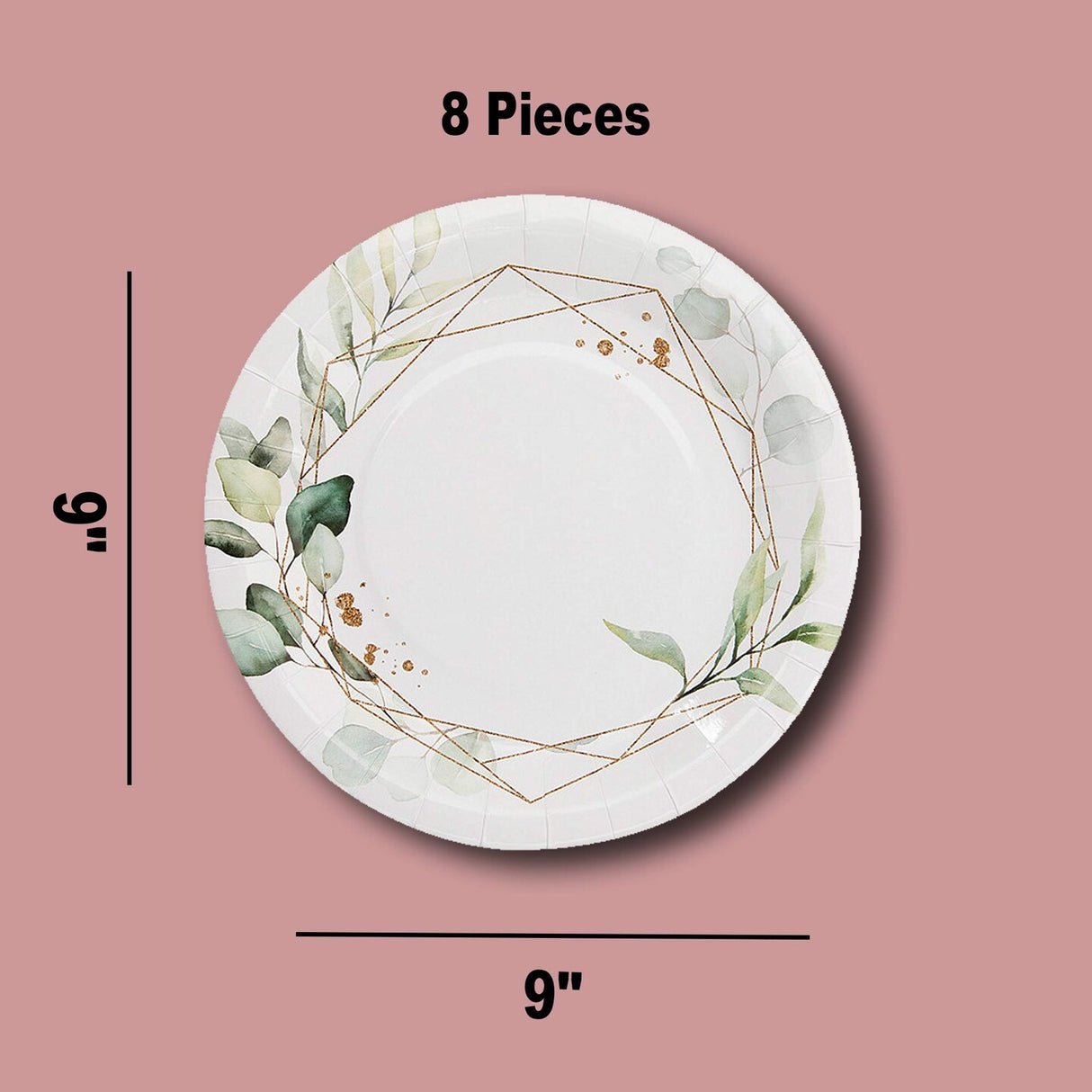 8 Count Eucalyptus Theme Disposable Paper Dinner Plates 9"