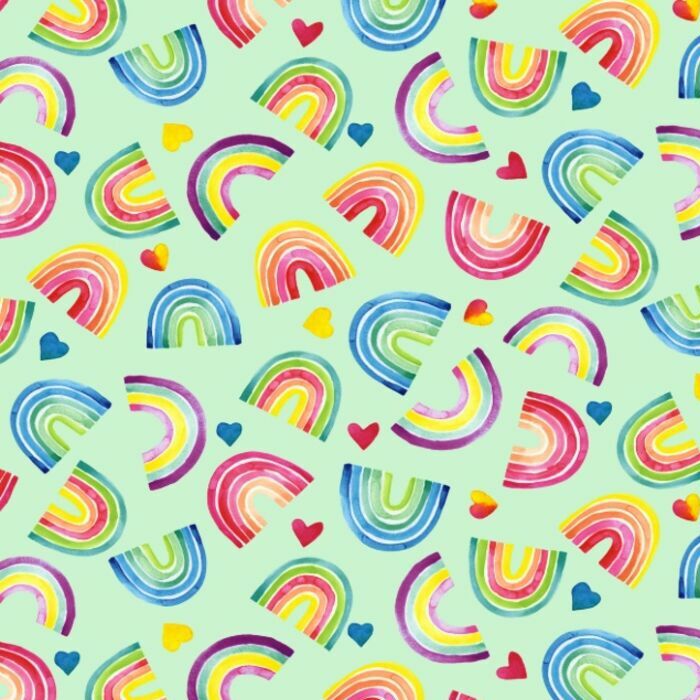 Printed Spandex Rainbow Heart Activewear Fabric