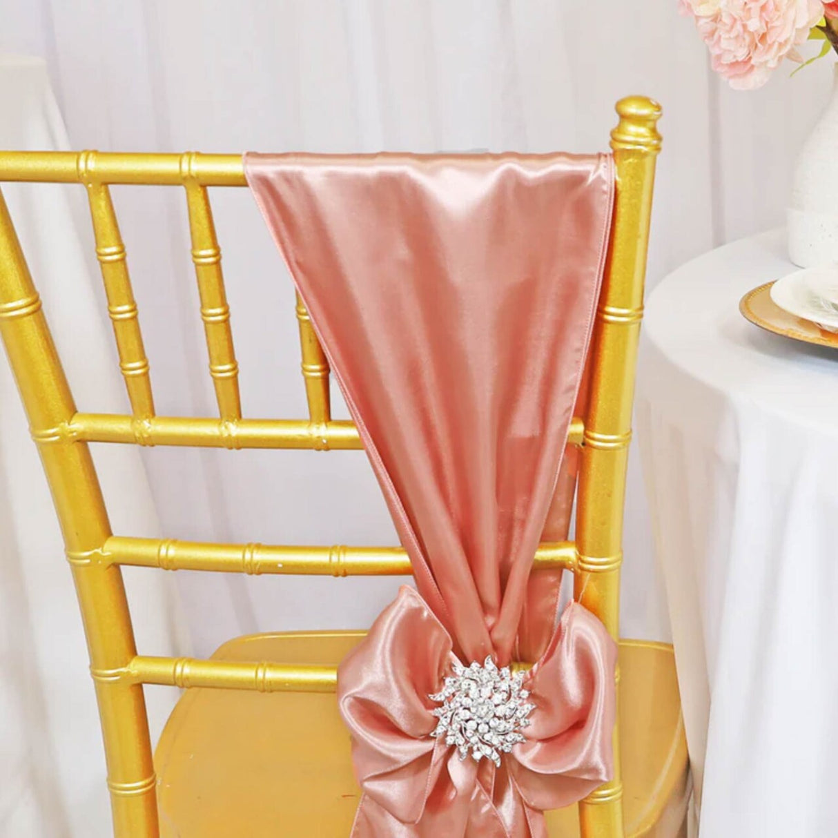 10 Pieces Rose Satin Fabric Chair Wraps, 8"x108" Stylish Event Bands