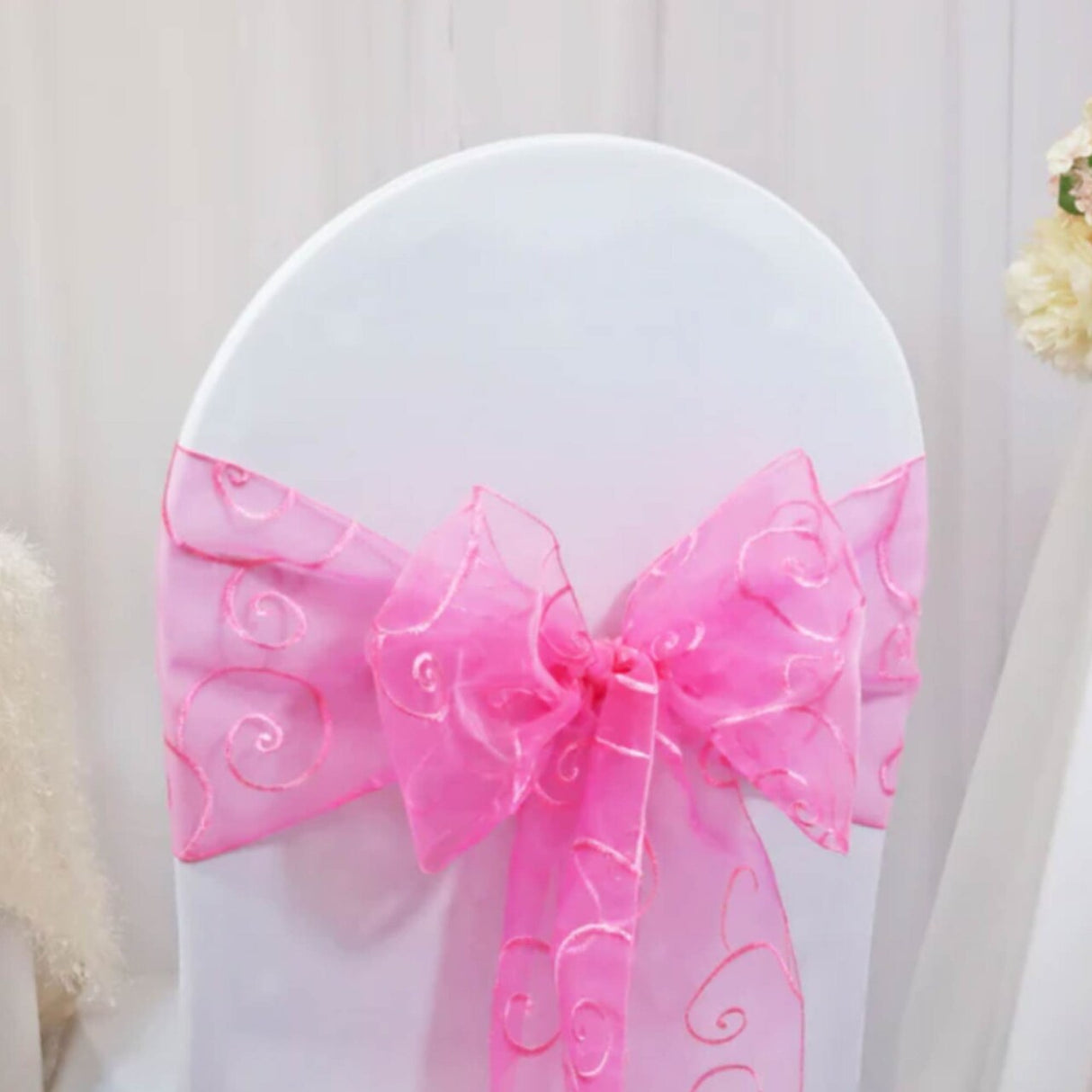 10 Pieces Bubble Gum Embroidered Organza Chair Sashes, Sheer 8"x108" Vibrant Decor