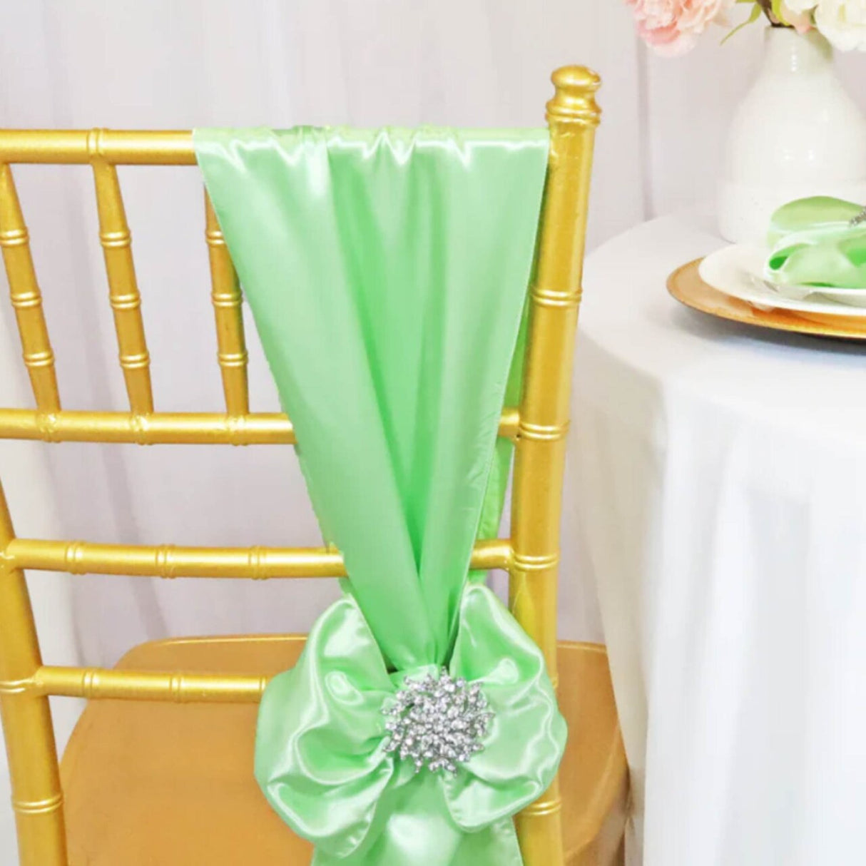 10 Pieces Satin Chair Sashes 8 by 108 inches Mint Green