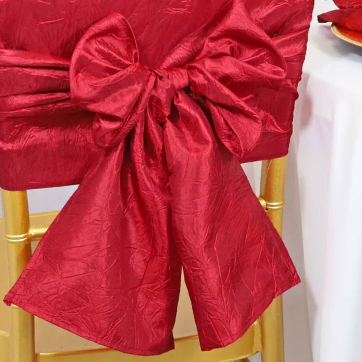 10 Pieces Apple Red Crushed Taffeta Chair Wraps, 9.5"x108" Vibrant Event Bands
