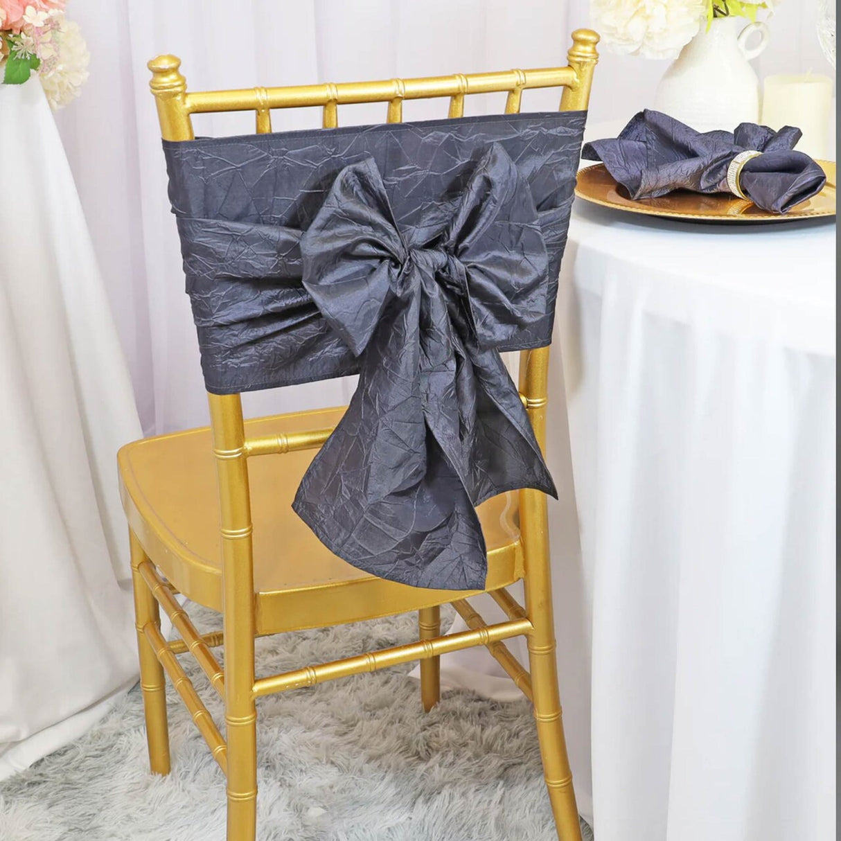 10 Pieces Pewter or Charcoal Crushed Taffeta Chair Sashes 9.5x108"