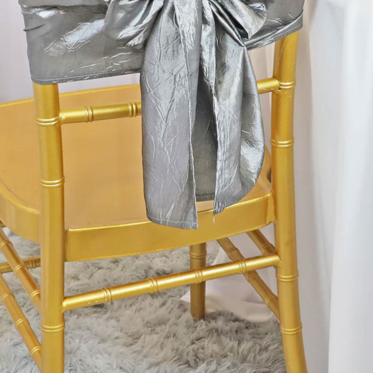 10 Pieces Sophisticated 9.5 by 108 inch Crushed Taffeta Chair Sashes Silver