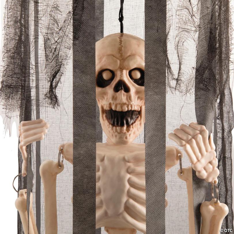 40" Animated Light-Up Skeleton in a Shaking Cage Halloween Decoration
