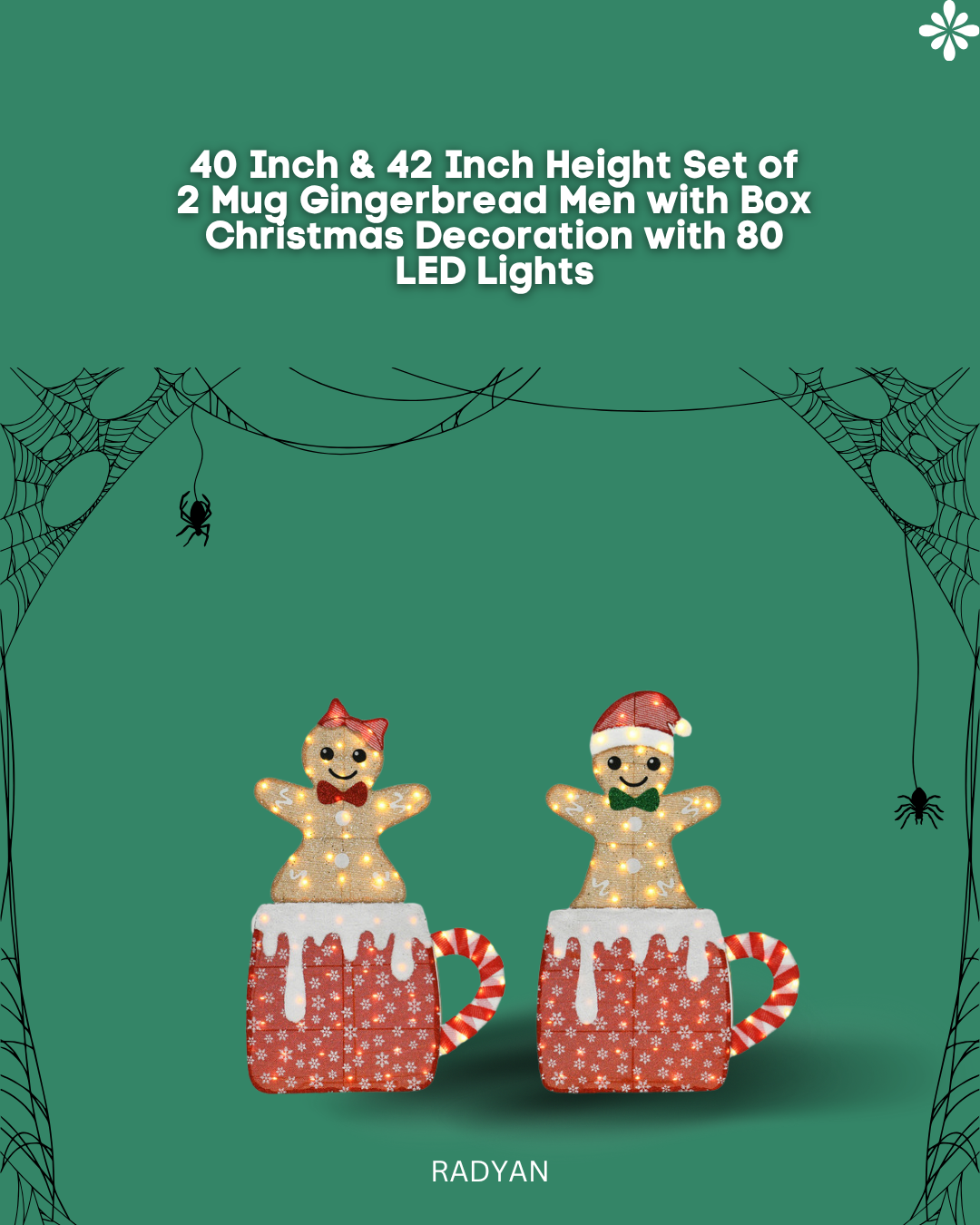 40 Inch & 42 Inch Height Set of 2 Mug Gingerbread Men with Box Christmas Decoration with 80 LED Lights