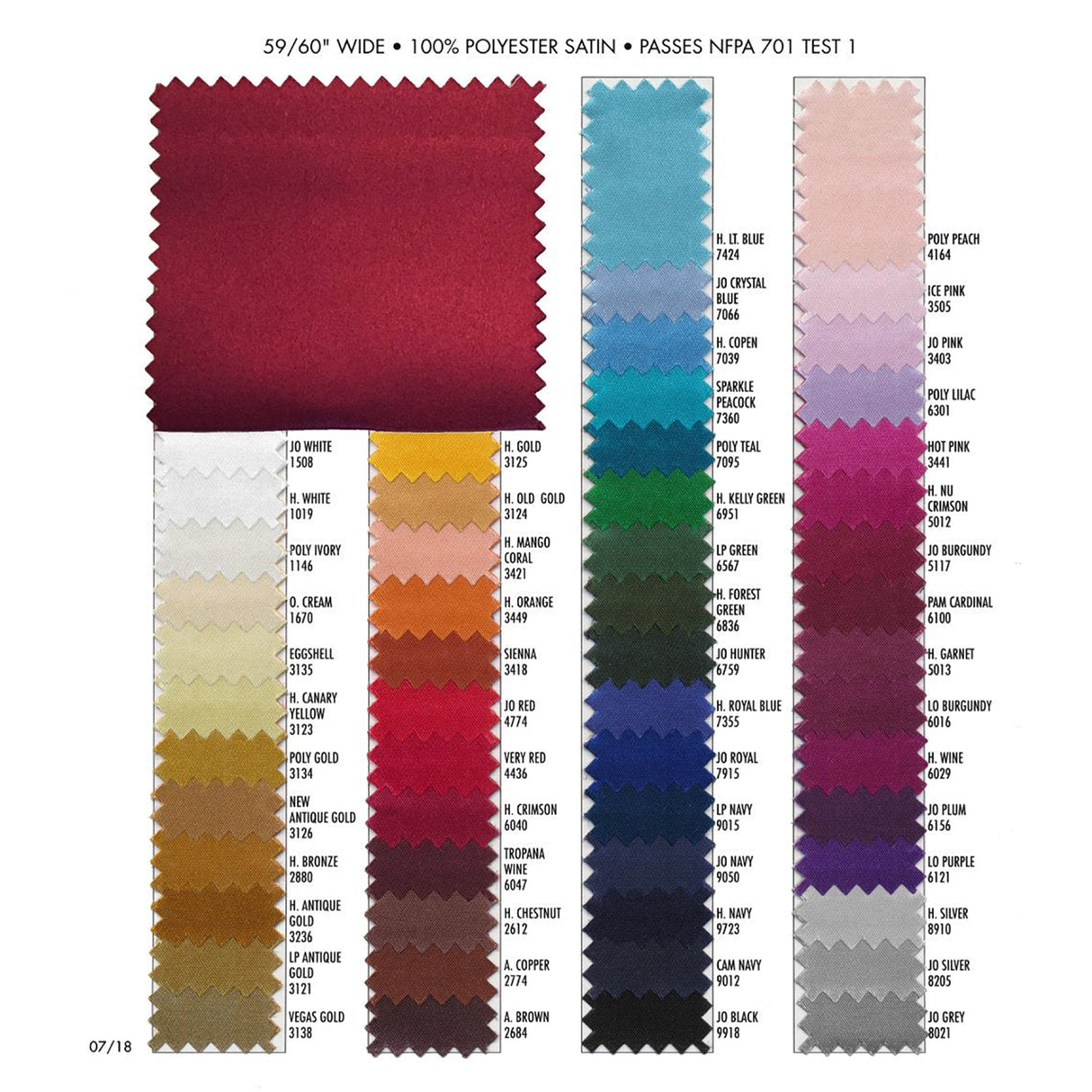 Meteor Satin 100 Percent Polyester Fabric - 59/60" Width, Assorted Colors (1 Yard)