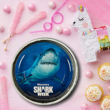 8 Count 7" Great White Shark Disposable Paper Dessert Plates Ocean & Shark Week Party Tableware