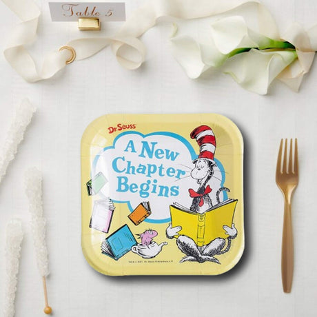 8 Ct. 7" Dr. Seuss Baby Shower Square Dessert Plates A New Chapter Begins Design, Disposable