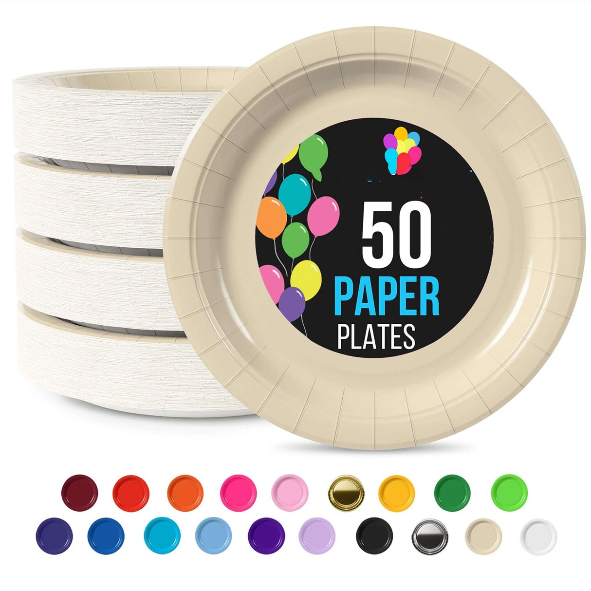 50 Count Ivory Paper Plates Elegant Disposable Party Celebrations for Events 7"