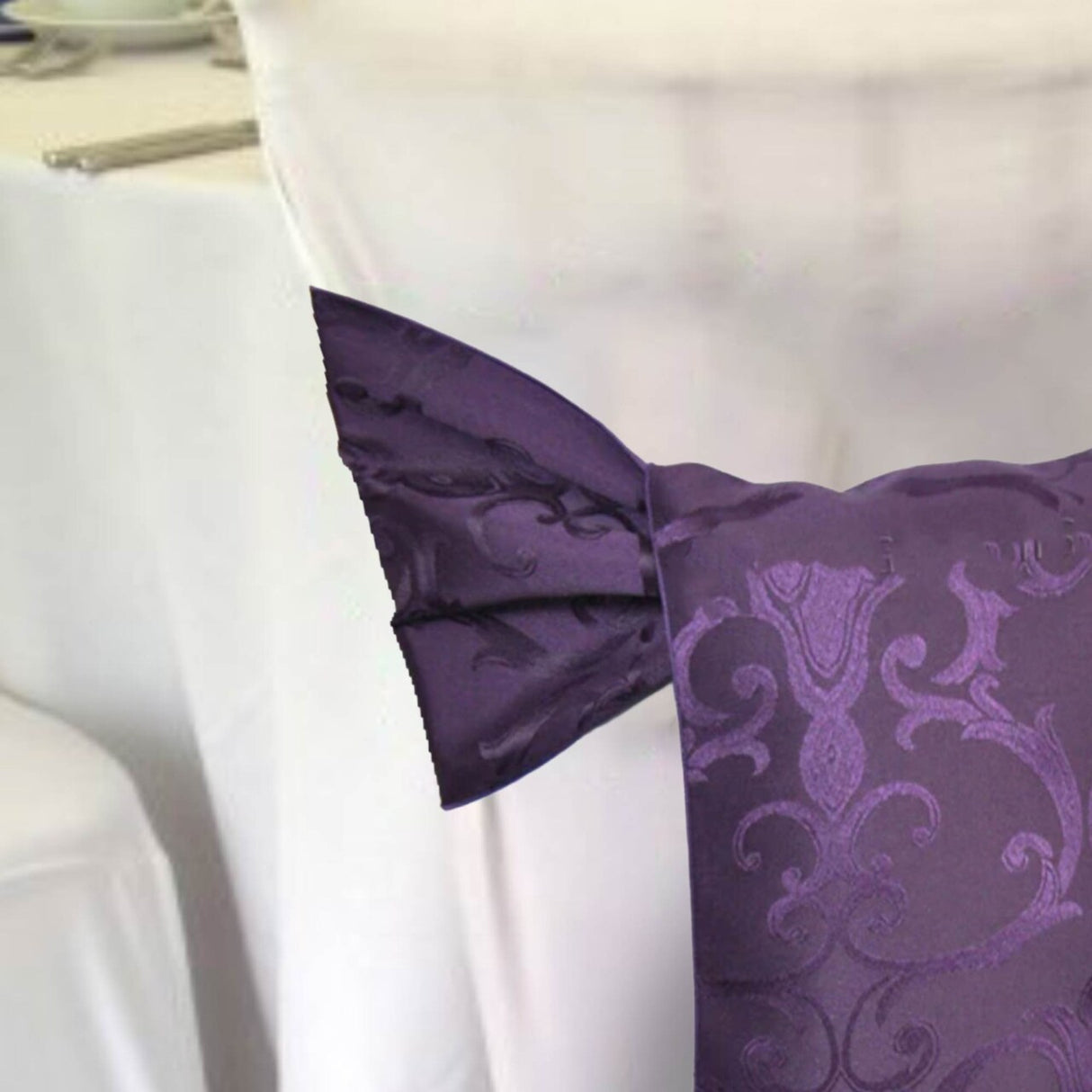 10 Pieces Eggplant Damask Jacquard Chair Sashes, 7.5"x108" Elegant Versailles Pattern Polyester Decor