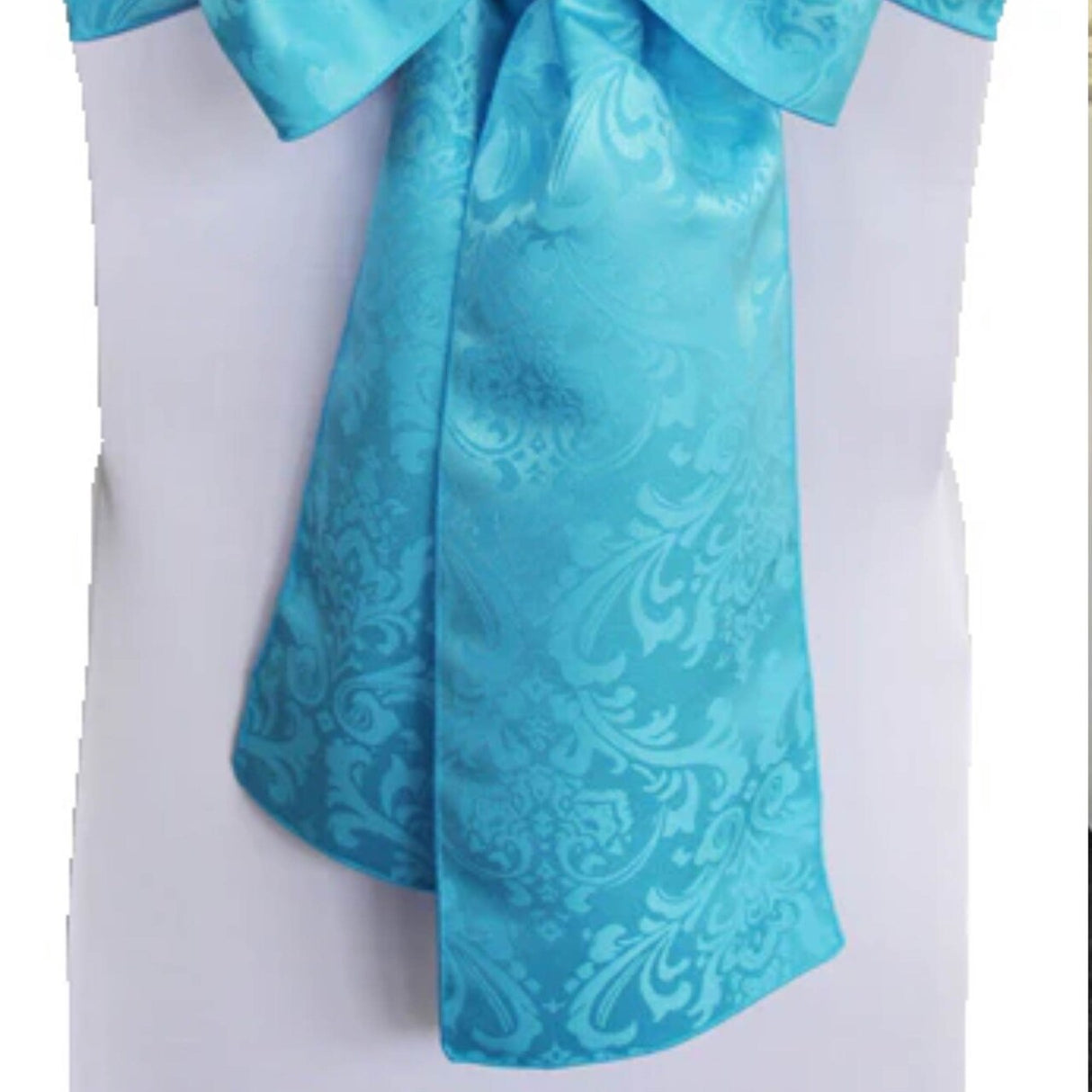 10 Pieces Vibrant Turquoise Floral Damask Jacquard Chair Sashes 7.5 x 108 Inches