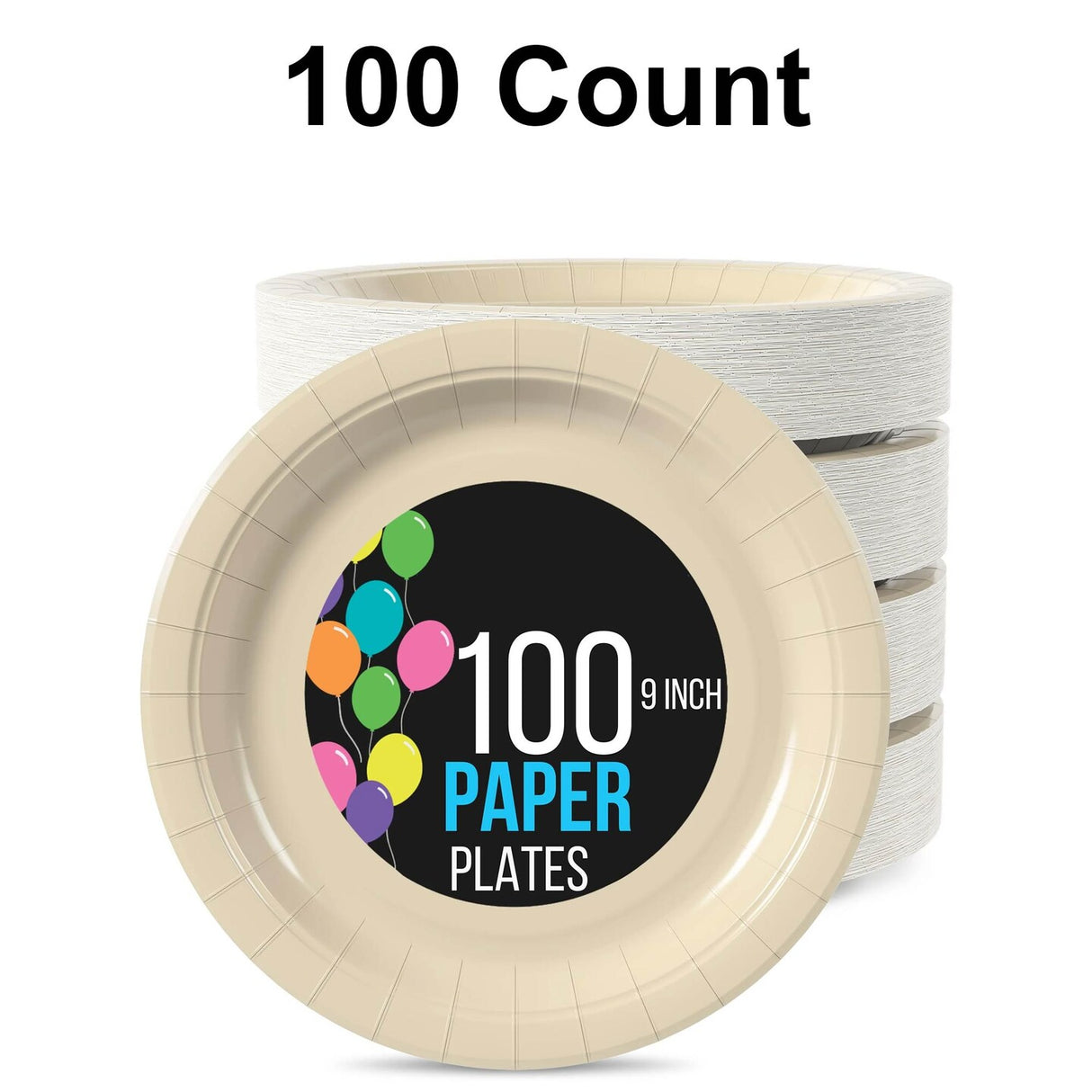 100 Count Ivory Paper Plates 9 Inch Disposable Plates for Parties Events and Catering