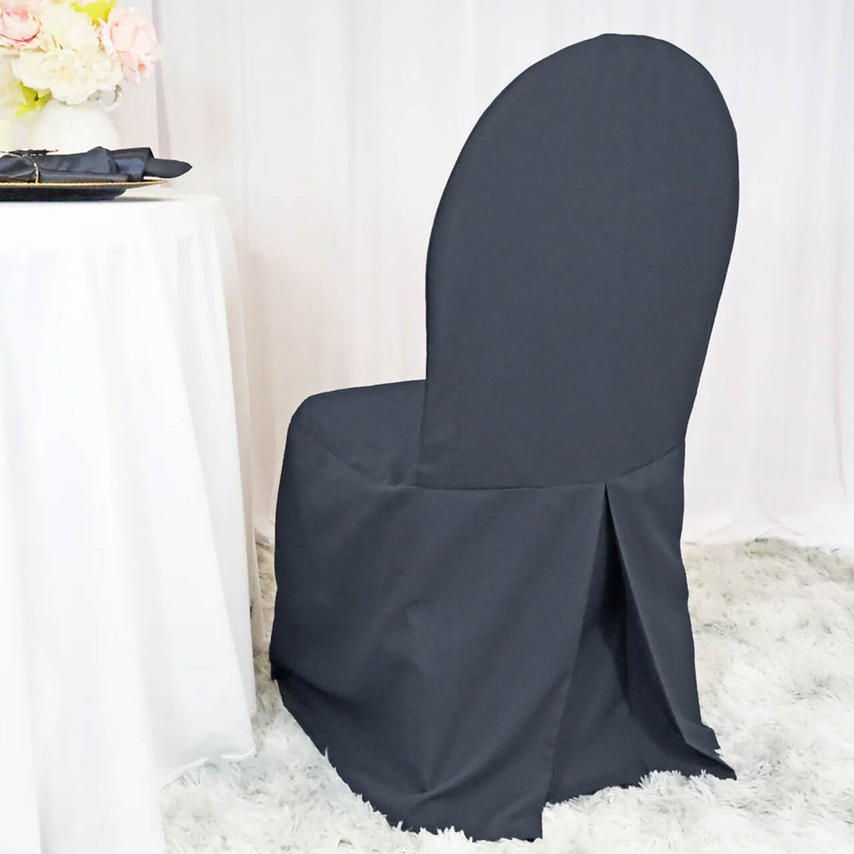 1 Piece Pewter Charcoal Chair Cover, Polyester Banquet Slipcover for Events