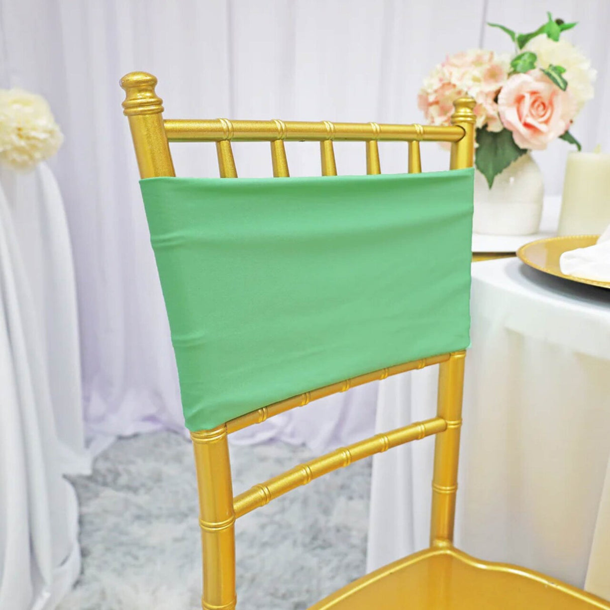 10 Pieces Sage Green Spandex Chair Bands for Banquet Chairs 7 x 13 Inches