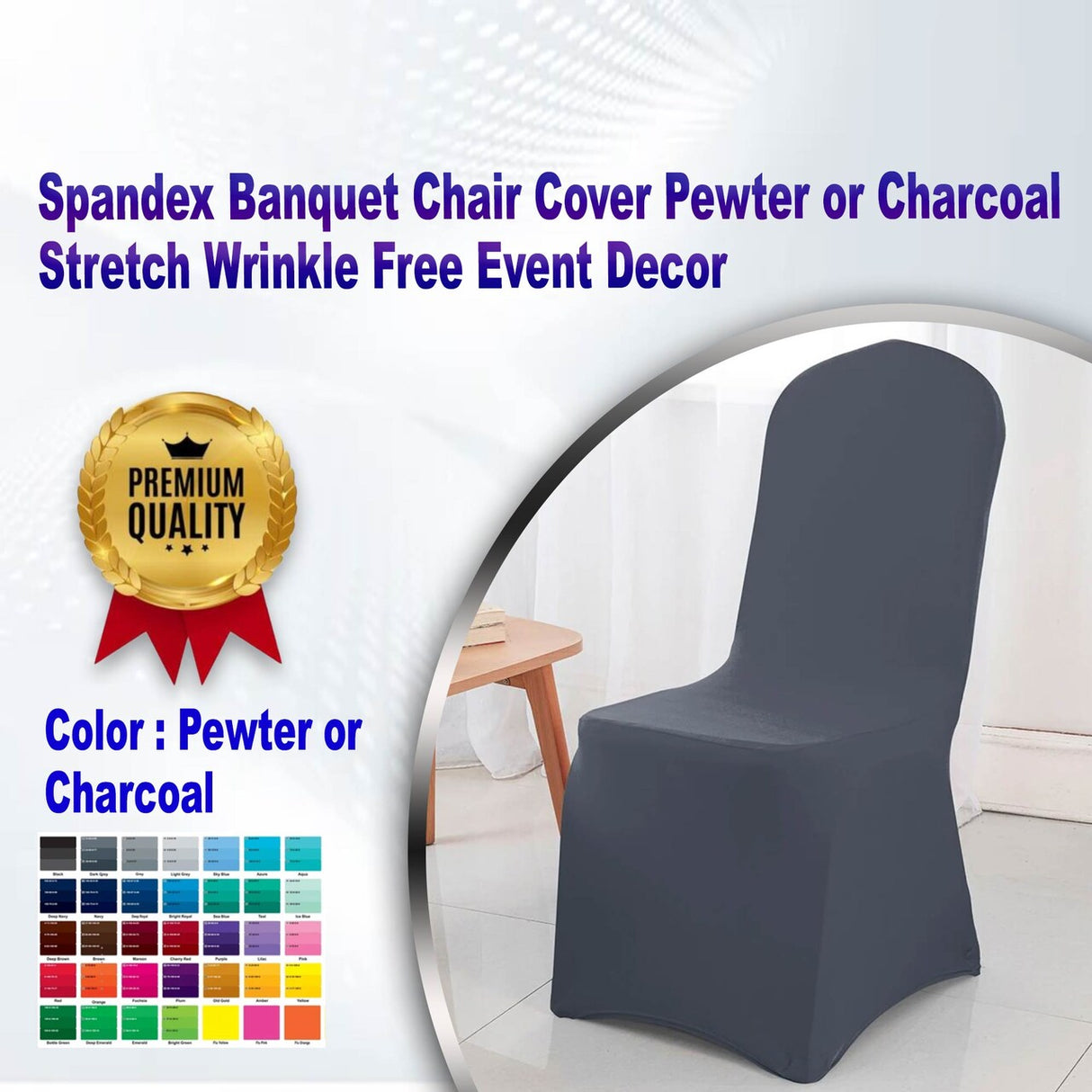1 Piece Spandex Banquet Chair Cover Pewter or Charcoal Stretch Wrinkle Free Event Decor