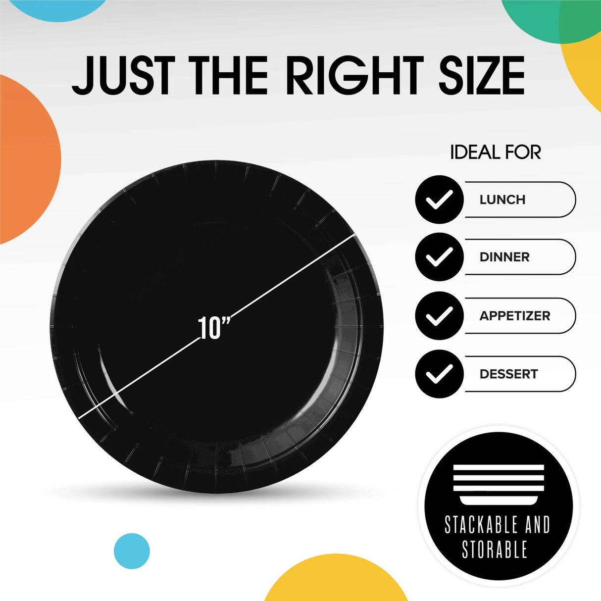 100 Count Black Paper Plates Durable Disposable Party Plates for Events 10"