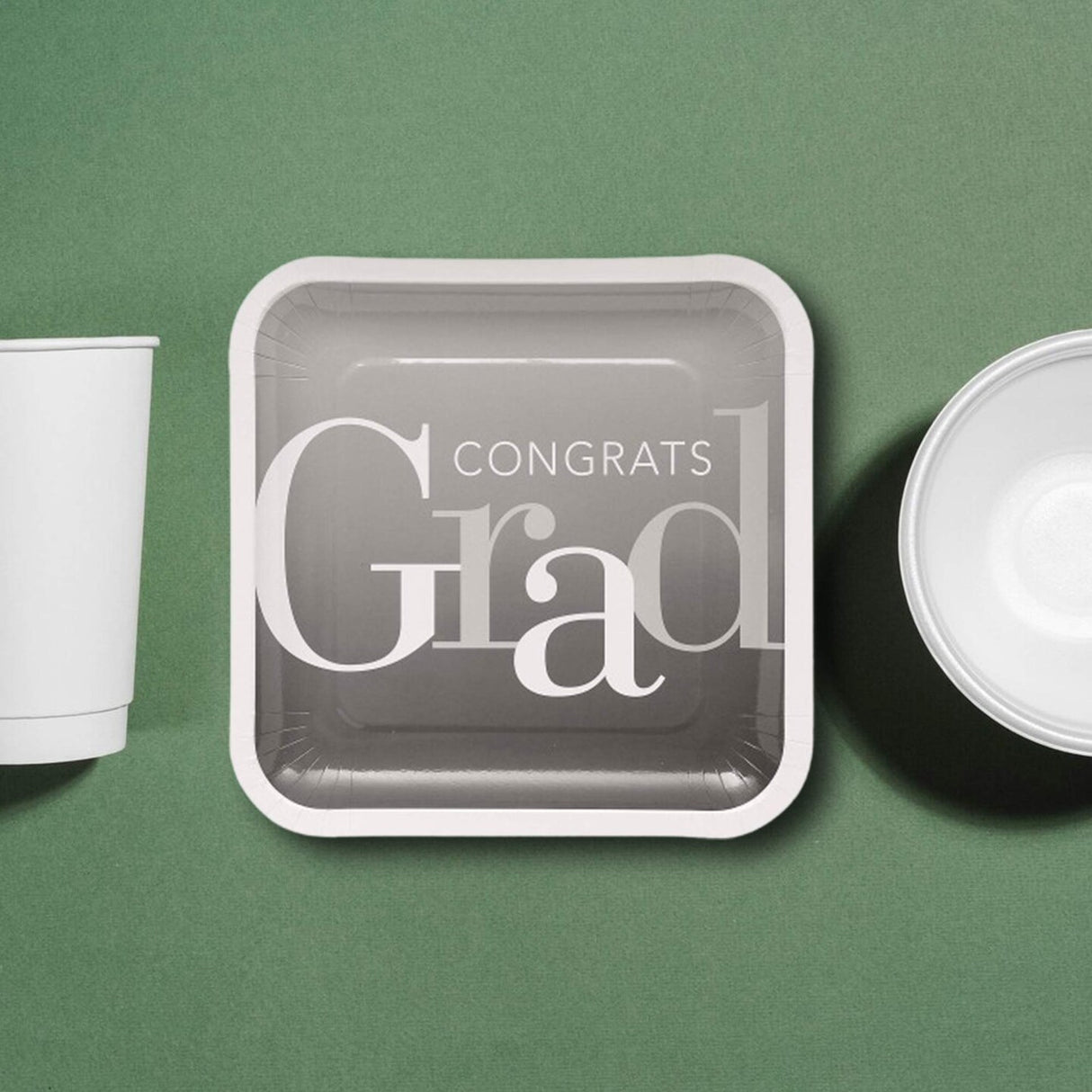 25 Count Graduation Party Elevated Square Paper Dinner Plates Soft Gray 9 Inch