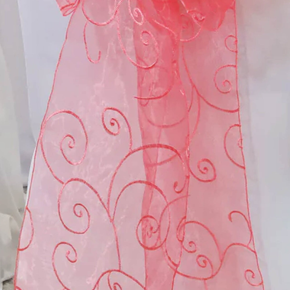 10 Pieces Coral Embroidered Organza Chair Sashes Sheer Wedding Event Chair Decor 8"x108"