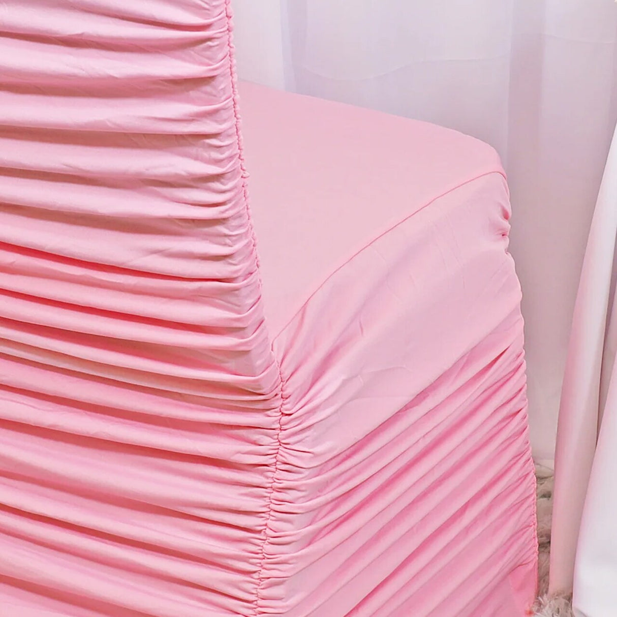 1 Piece Pink Rouge Chair Cover Elegant Ruffled Spandex Fit for Banquet Chairs