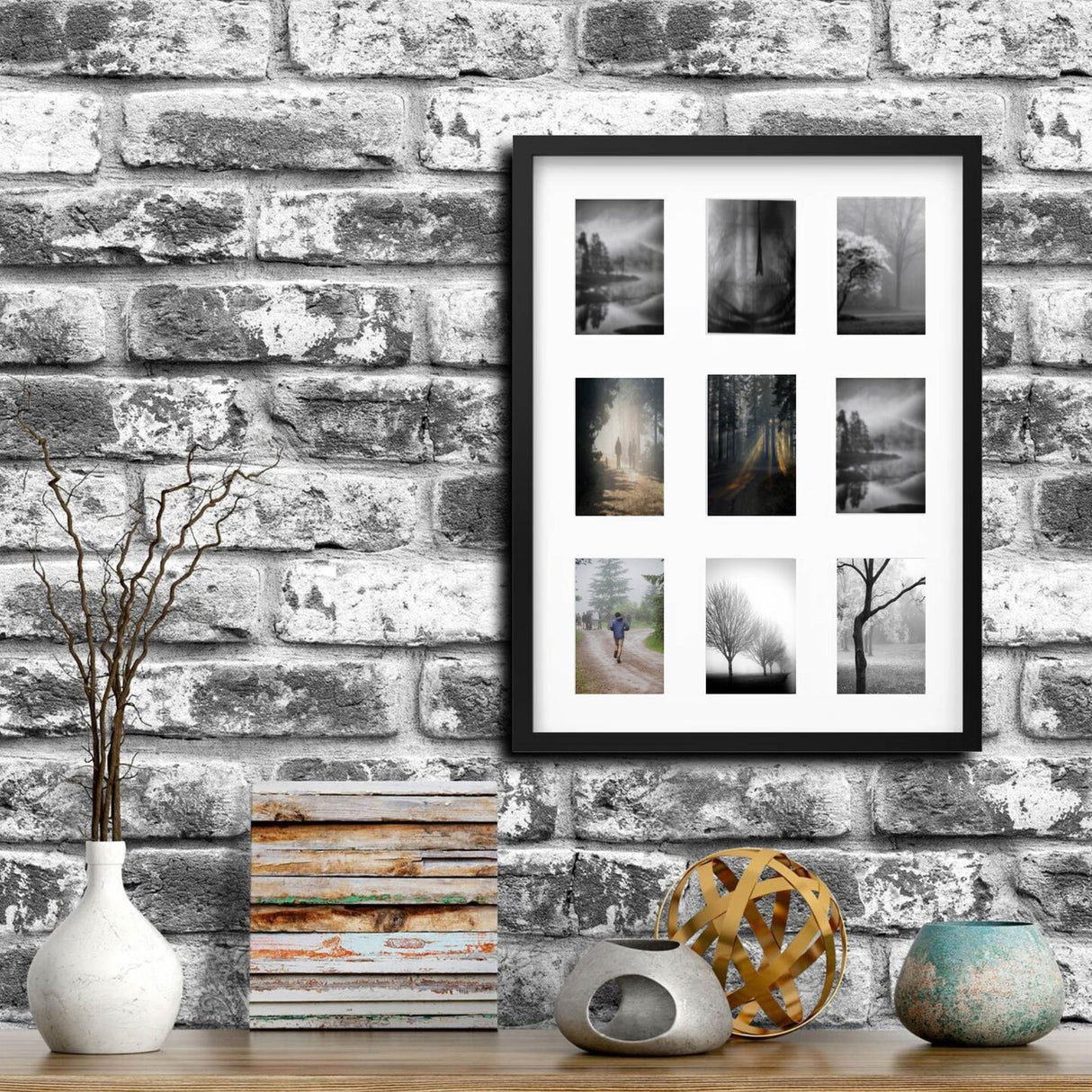 Black 9-Photo Frame, 18x24" Versatile Display with Mount & Safe Plastic Front Protection