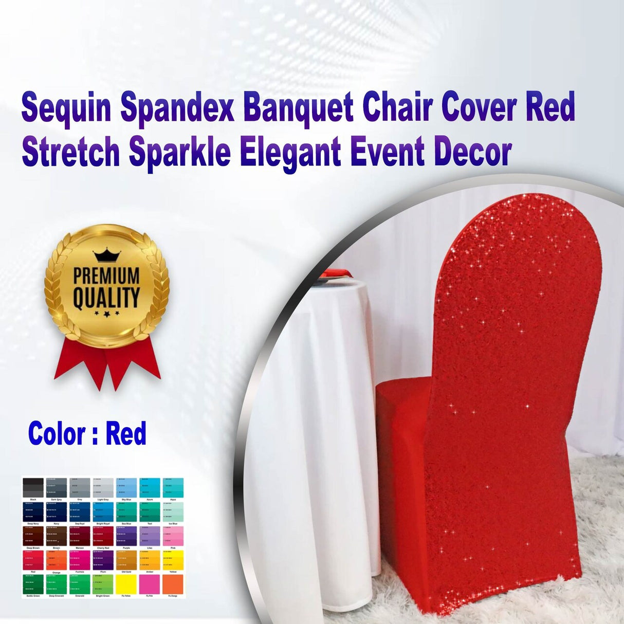 1 Piece Sequin Spandex Banquet Chair Cover Red Stretch Sparkle Elegant Event Decor