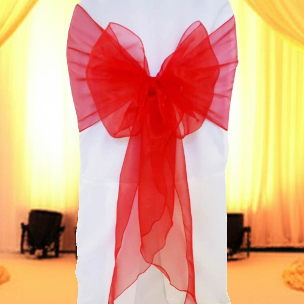 10 Pieces Red Organza Fabric Chair Wraps, 12"x116" Sophisticated Angled Design
