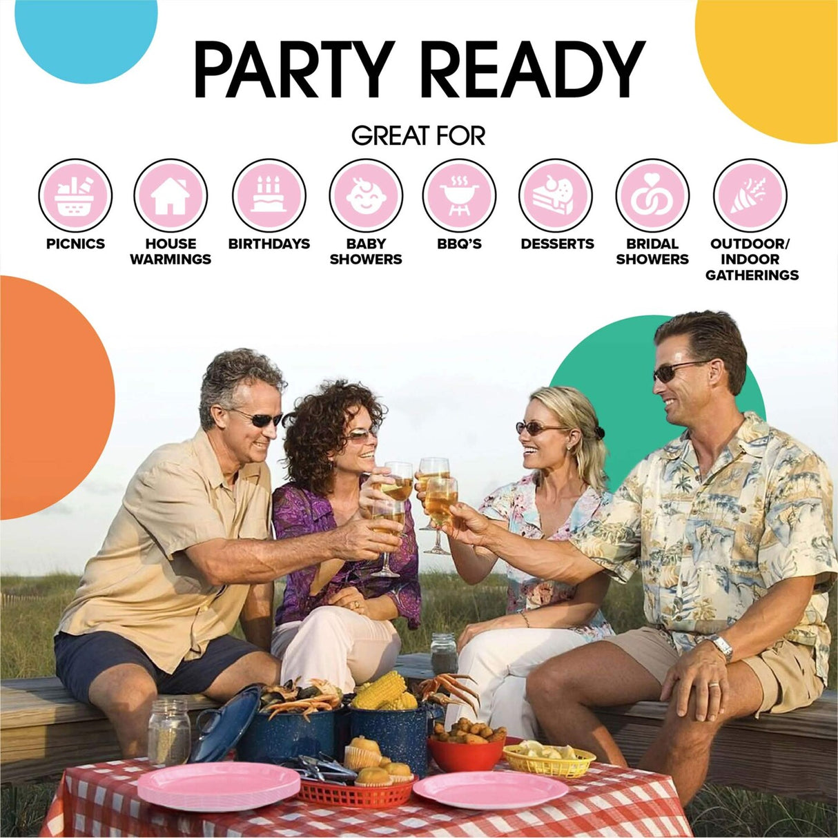 50 Count Pink Paper Plates Disposable Round Party Supplies Stylish Elegant 7 Inch
