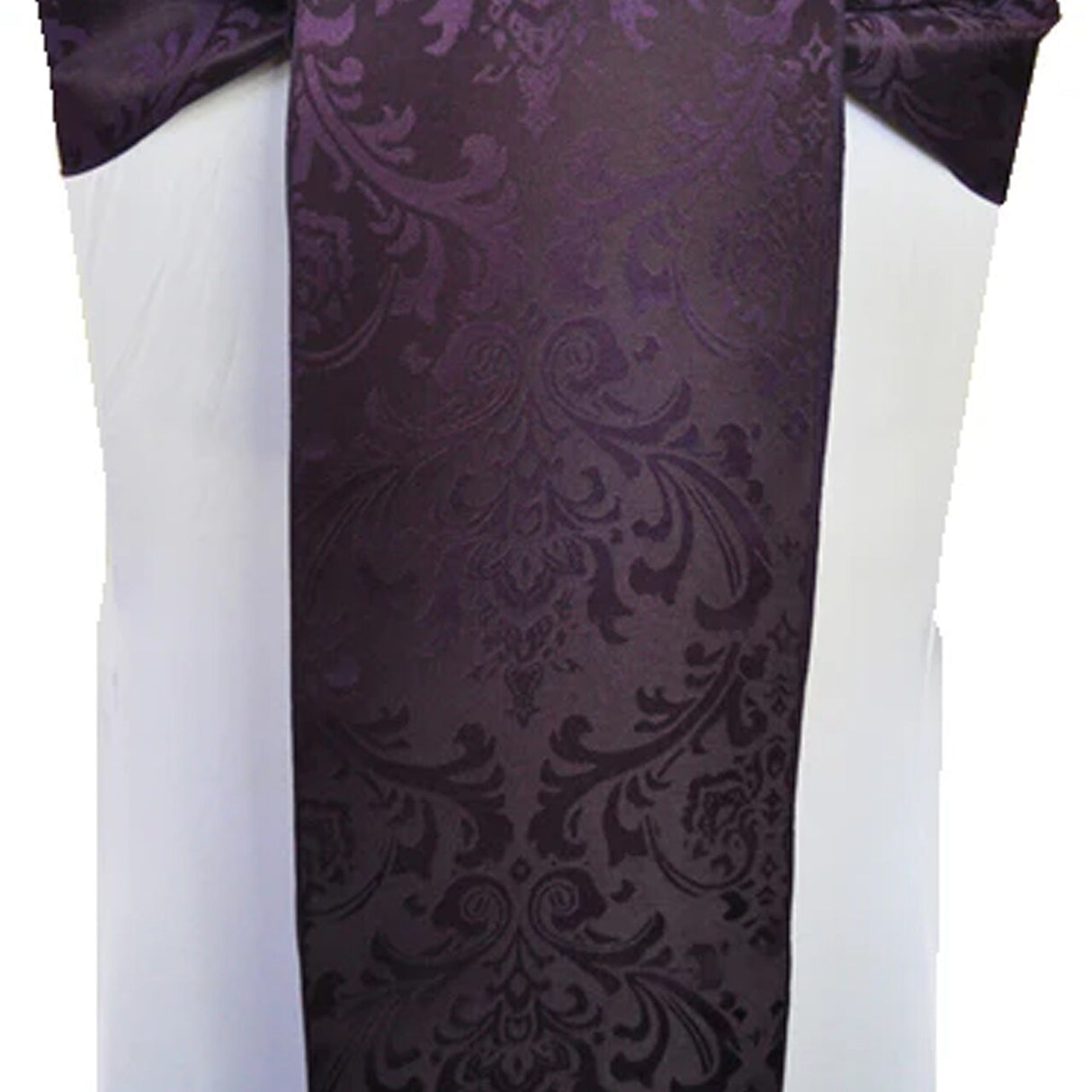 10 Pieces Eggplant Floral Damask Jacquard Chair Sashes 7.5 x 108 Inches