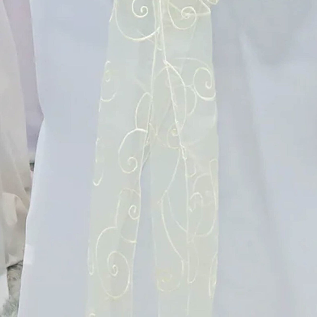 10 Pieces Ivory Embroidered Organza Chair Sashes Sheer Elegant Chair Bows 8"x108"