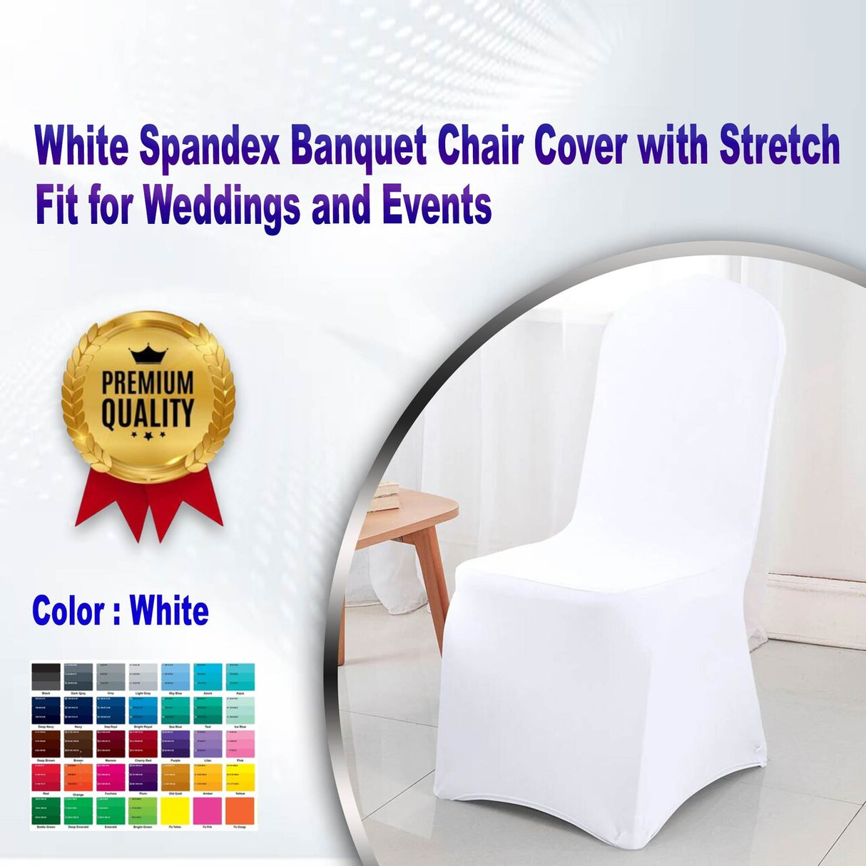 White Spandex Banquet Chair Cover with Stretch Fit for Weddings and Events