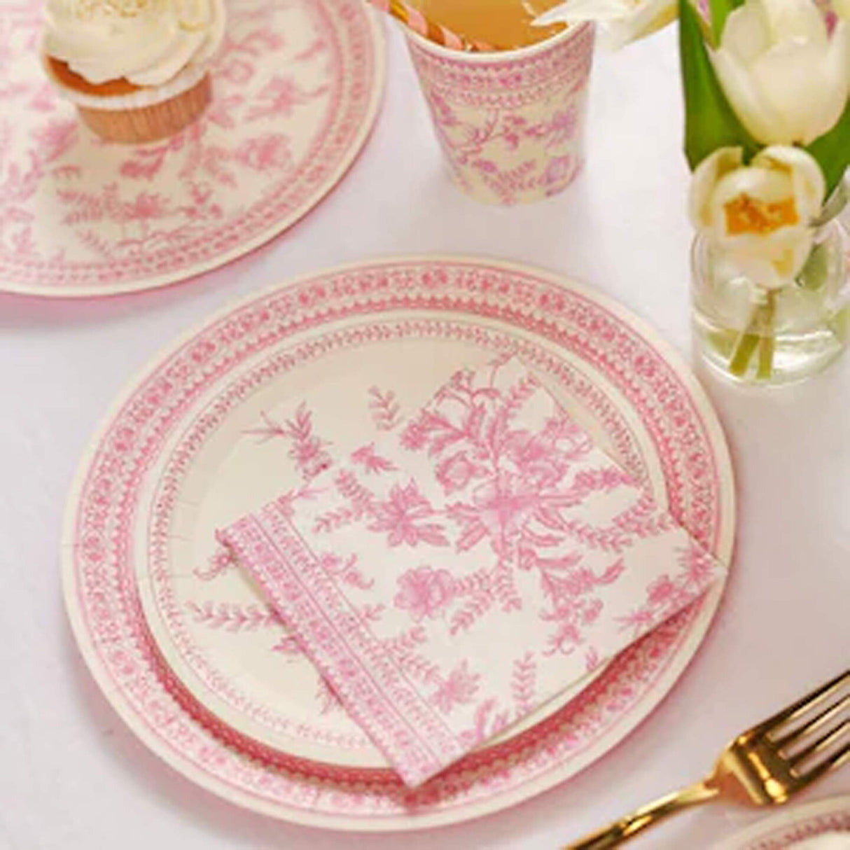 10 Count Pink Toile Large Paper Plates Elegant Disposable Party Supplies 9.25 Inches