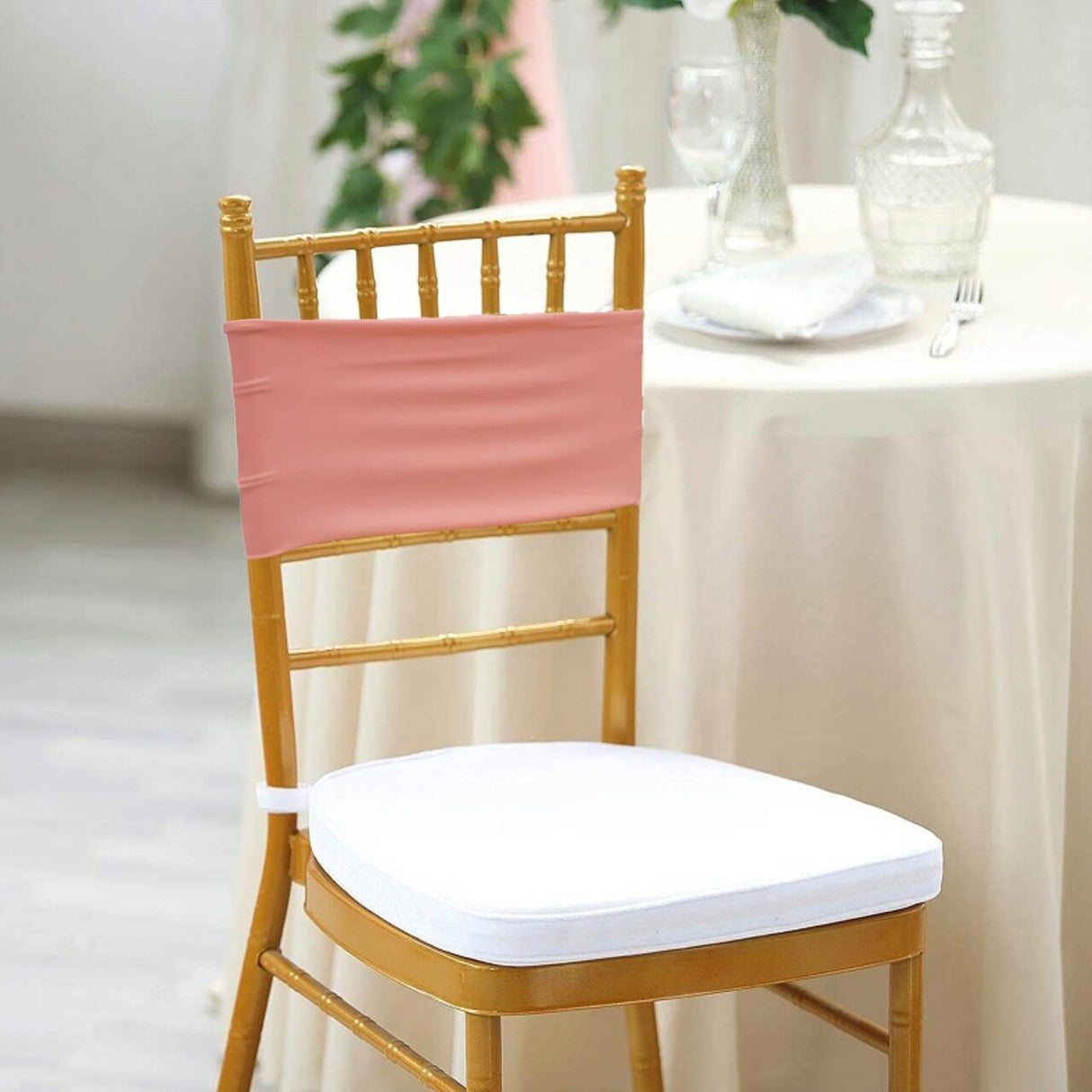 10 Pieces Soft Stretch Rose Pink Spandex Chair Bands 7 x 13 Inches