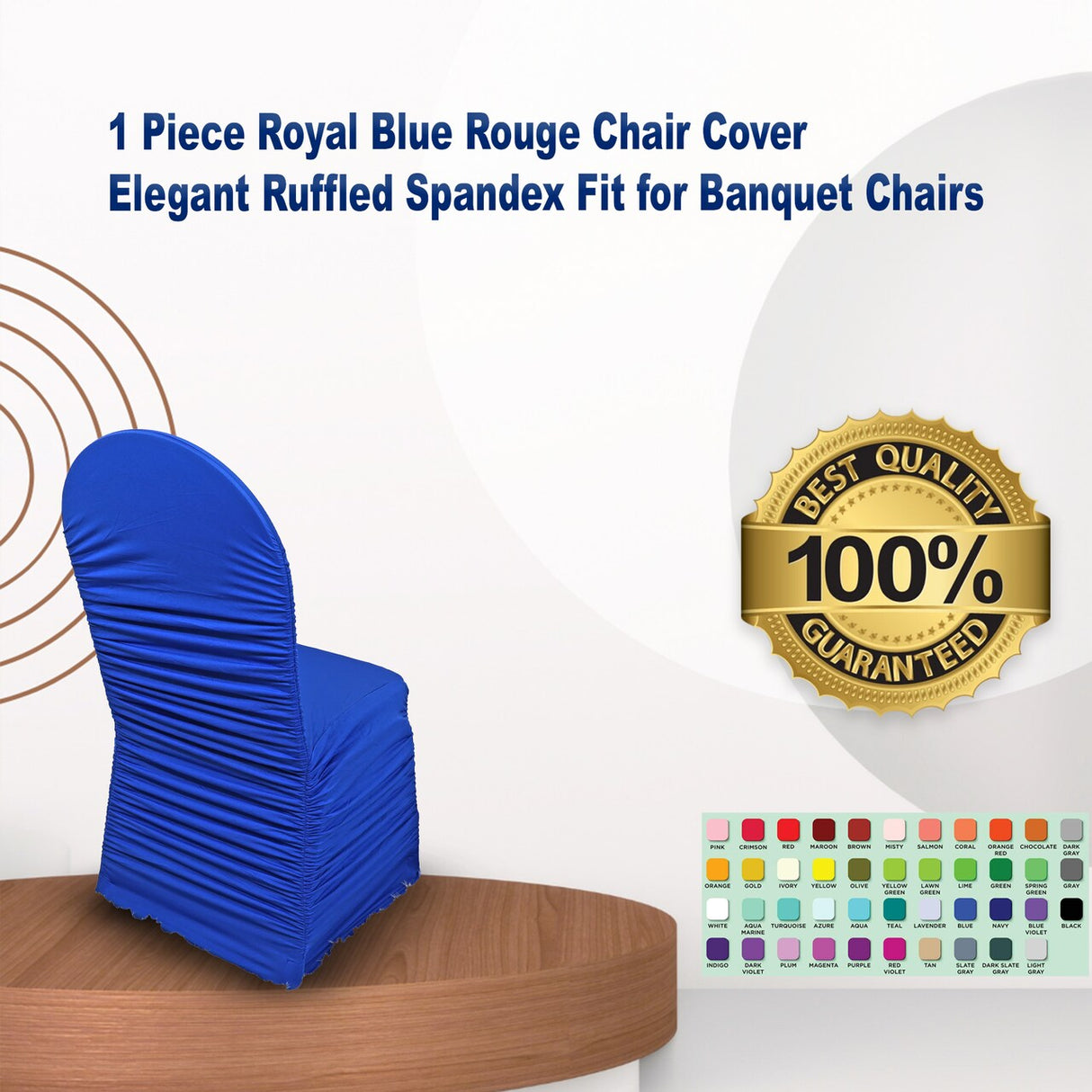 1 Piece Royal Blue Rouge Chair Cover, Elegant Ruffled Spandex Fit for Banquet Chairs