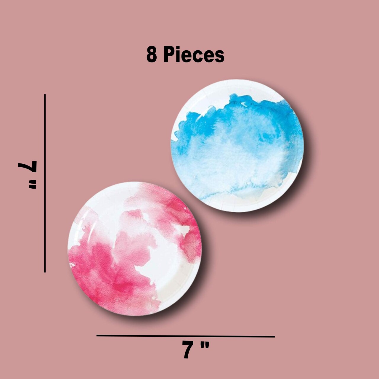 8 Ct. Pink & Blue Watercolor Paper Dessert Plates Perfect Gender Reveal Party Plates