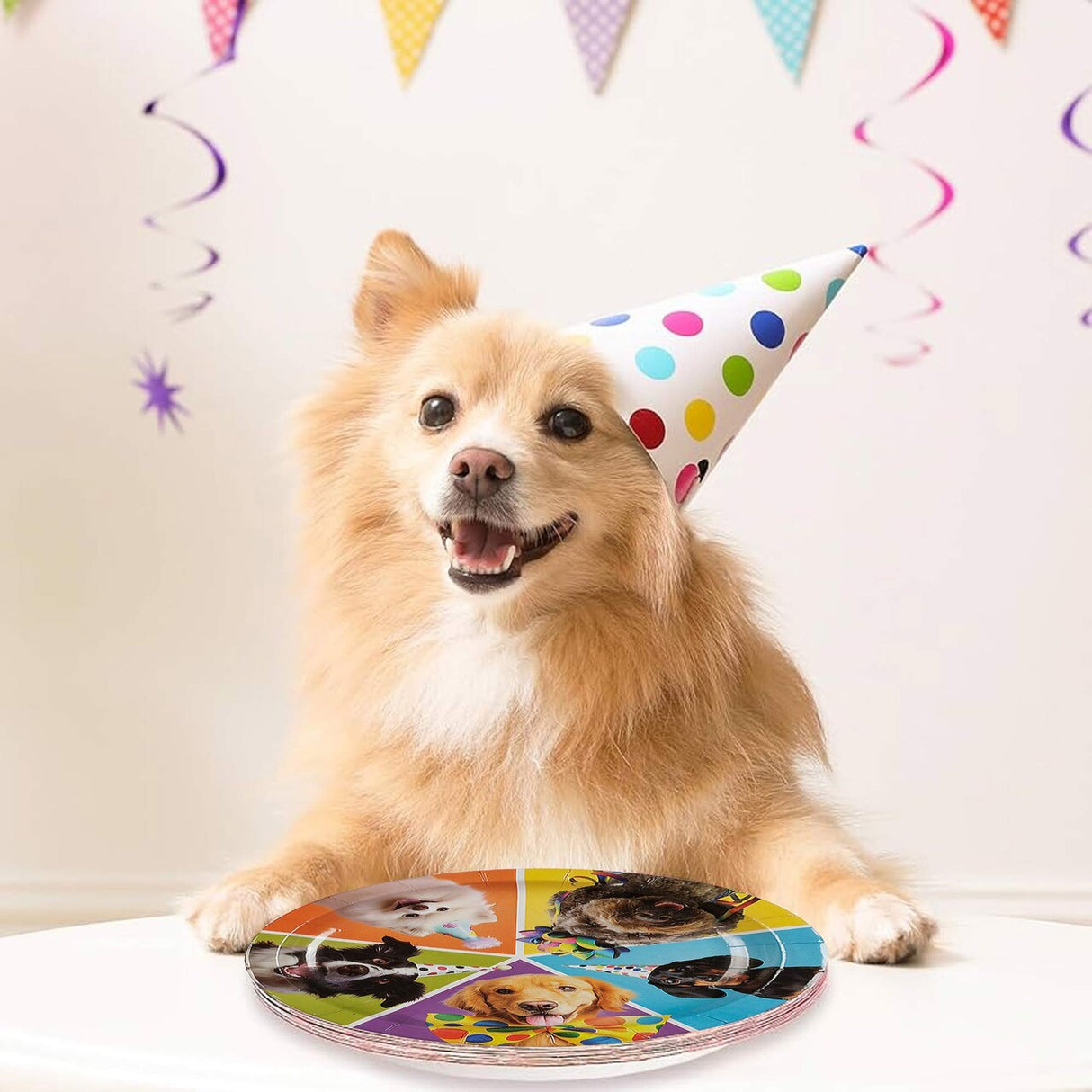 8 Ct. Birthday Puppy Dessert Plates 7 1/4" Disposable Paper Plates Cute Dog Party Tableware