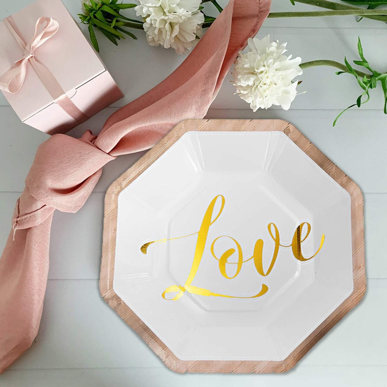 8 Ct. Rustic Wedding Octagon Paper Dessert Plates