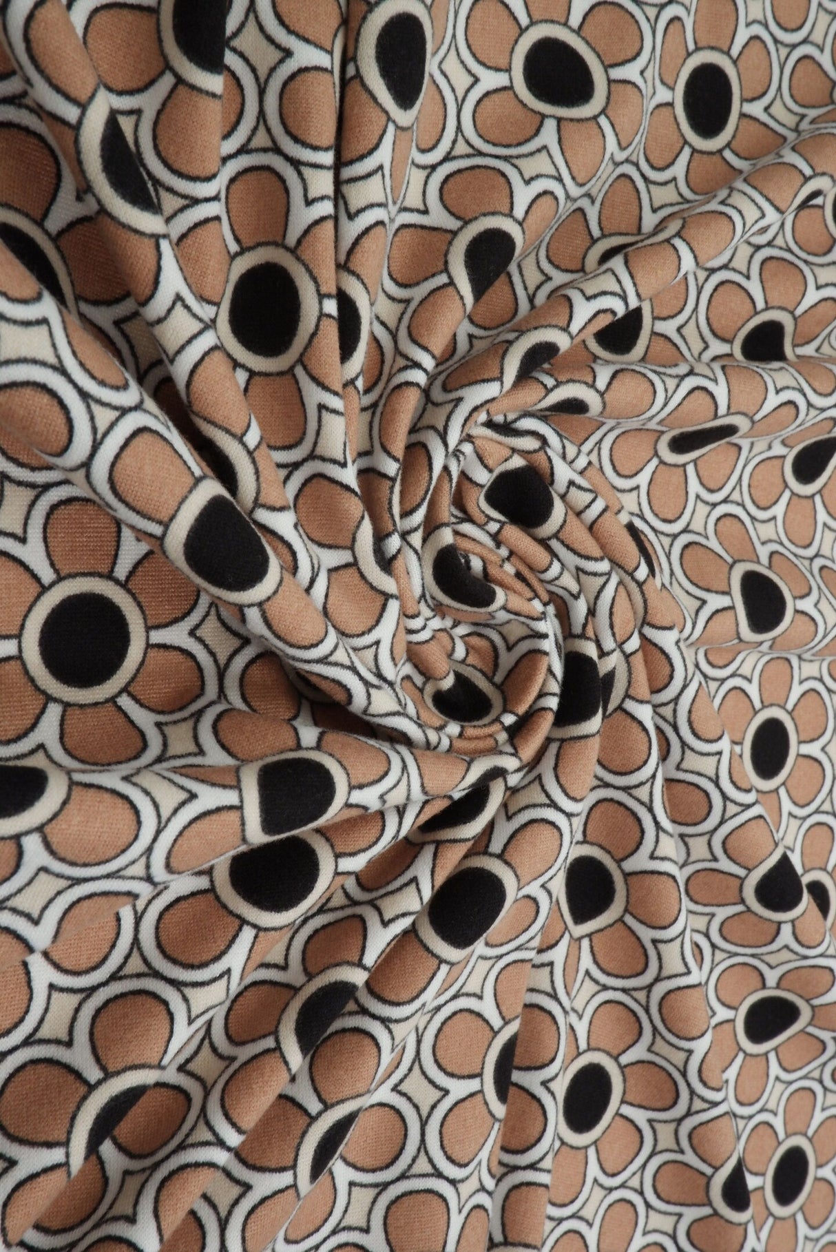 1 Yard Brushed DTY Geo Floral Knit Fabric 170 GSM, 58/60? Wide Polyester Spandex Blend Coco