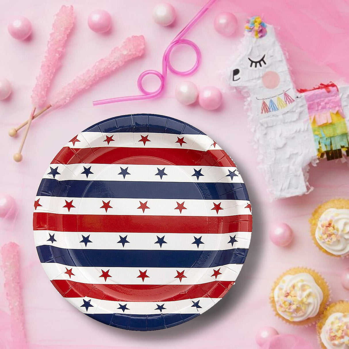 8 Ct. Patriotic Star Dessert Plates 7" Disposable Paper Plates Red White Blue Party Tableware